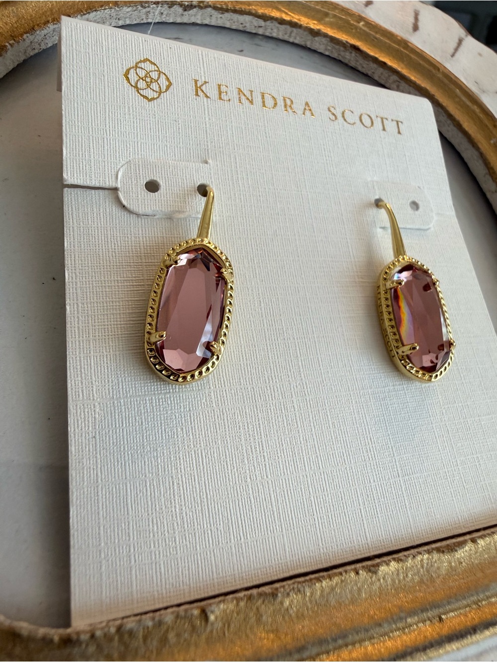 Kendra Scott Light Pink Lee Luxe Gold Drop Earrings